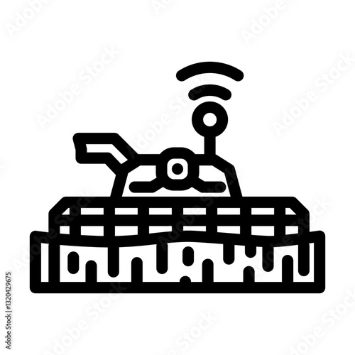 harvesting combine robot harvests line icon vector illustration