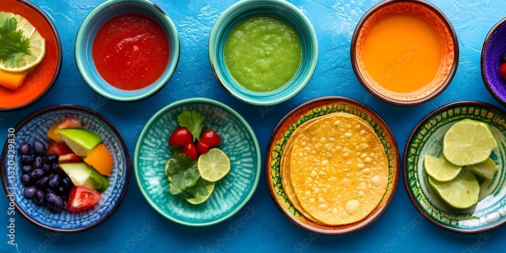 Vibrant Taco Toppings on Blue Background Vibrant Taco Toppings on Blue Background