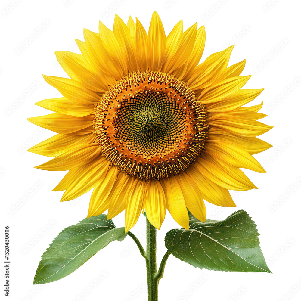Obraz premium Golden Sunflower in Bloom: A captivating image of a fully bloomed sunflower, showcasing its vibrant yellow petals, dark center, and lush green leaves. capturing the essence of nature's beauty
