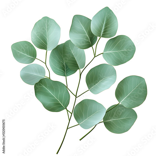Realistic Eucalyptus Branch with Green Leaves Isolated on Transparent Background
