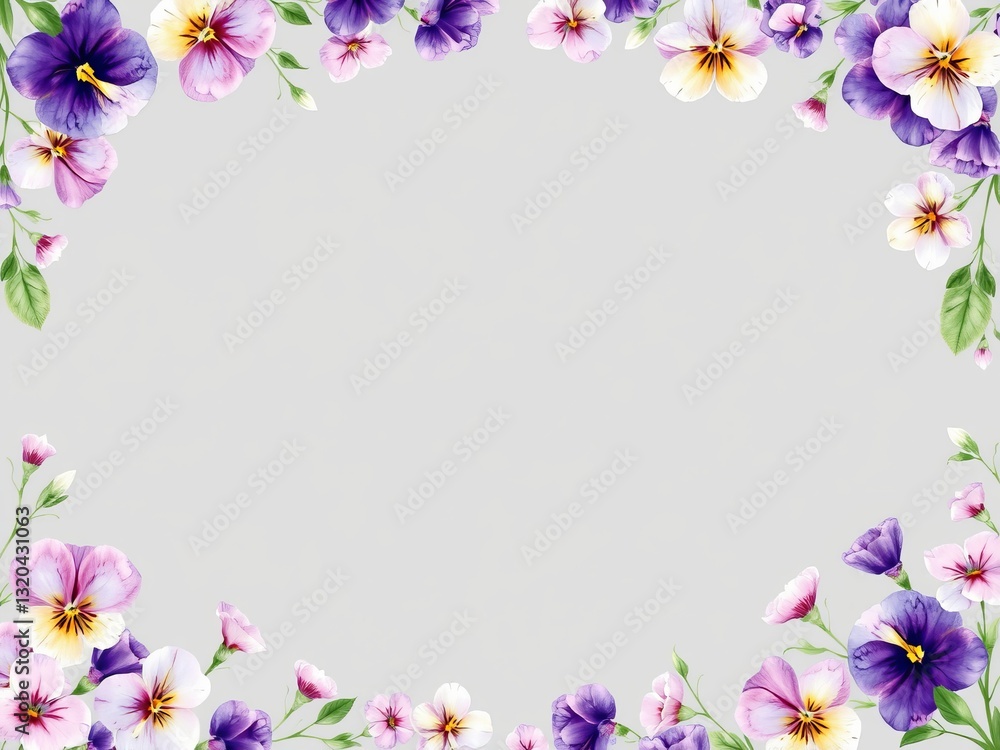 Elegant Floral Frame Displaying Vibrant Flowers on a Subtle Gray Background Creating a Serene Atmosphere Elegant Floral Frame Displaying Vibrant Flowers on a Subtle Gray Background Creating a Serene Atmosphere