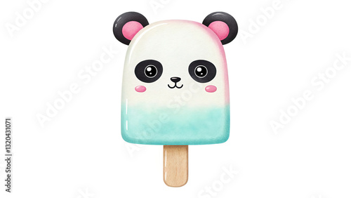 Cute Watercolor Ice Cream Art Cute Panda Ice Cream Pop with Smiling Face and Colors