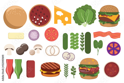 Food flat Illustration Icons set, Food Vector Art Illustration Clipart. set of food Illustration bundle	
