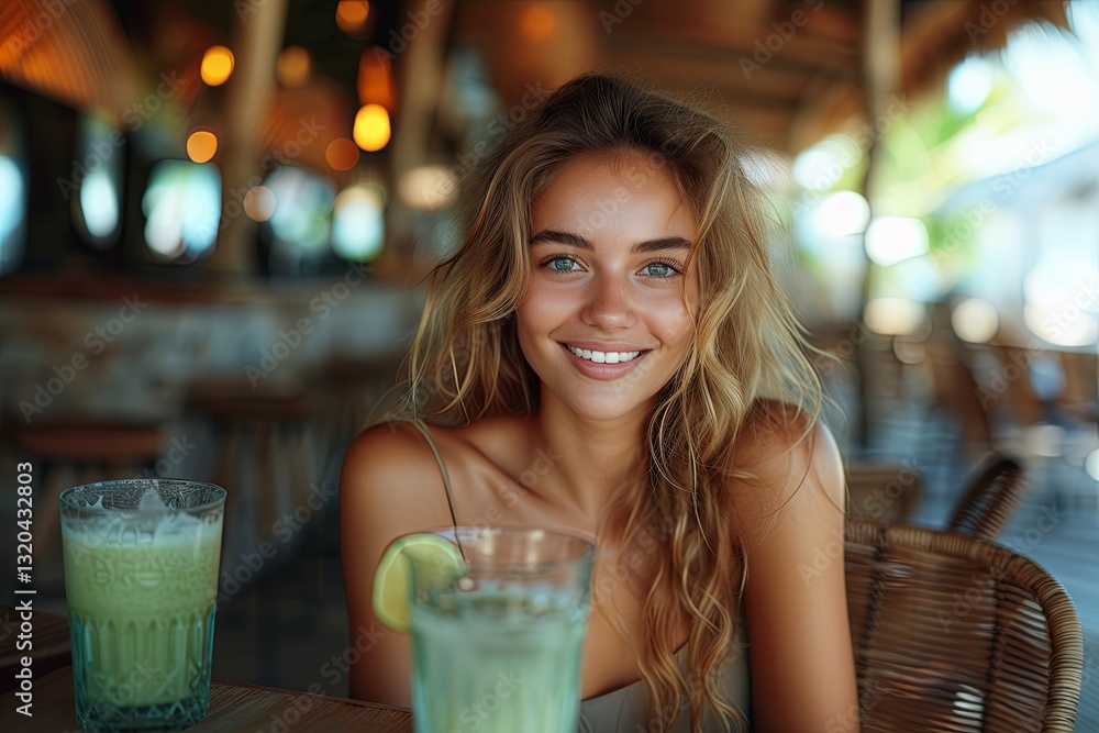 Smiling Woman With Lime Green Drink