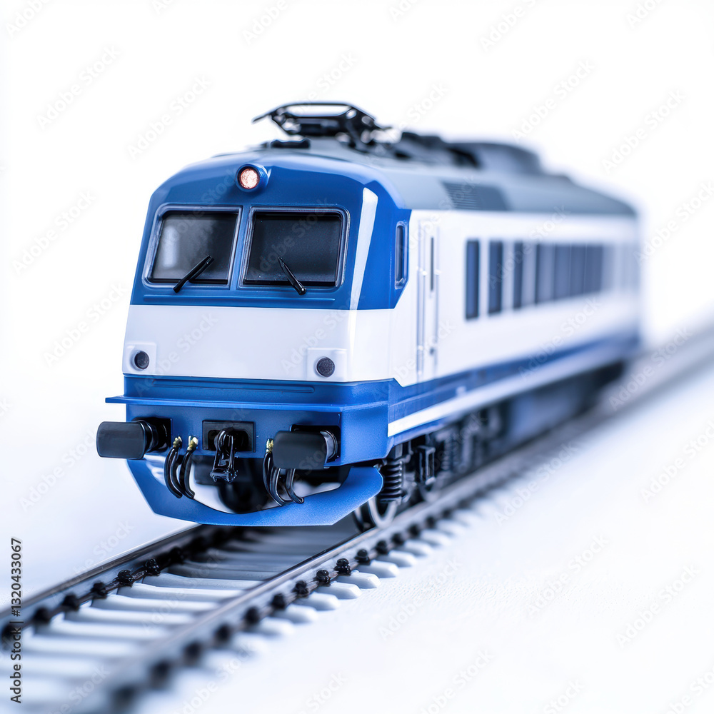 Obraz premium Modern locomotive on railway track, showcasing contemporary train design and engineering