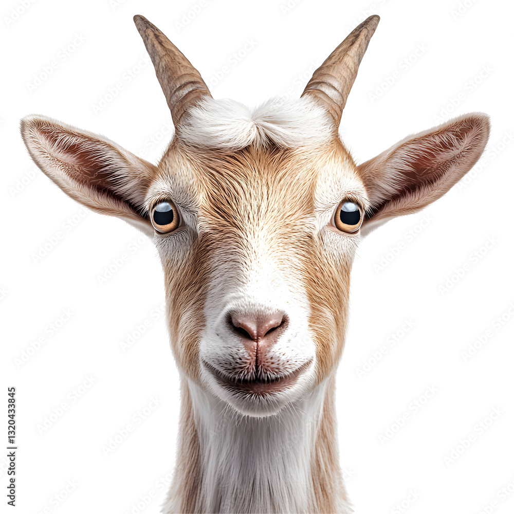 Fototapeta premium Portrait of a Young Goat with Horns, Isolated on a Transparent Background