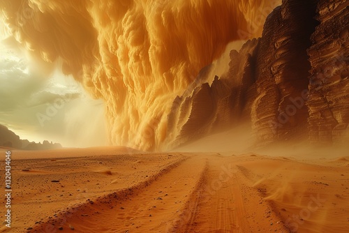 Sandstorm Moving Across Desert Landscape