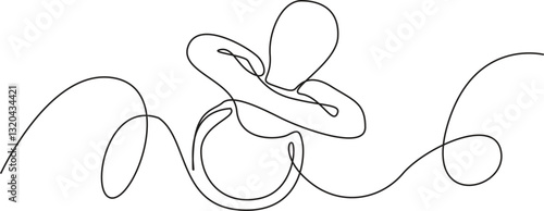 Baby pacifier in continuous one line art style. Simple vector illustration, Pacifier for baby. Continuous line one drawing, simple line illustration.