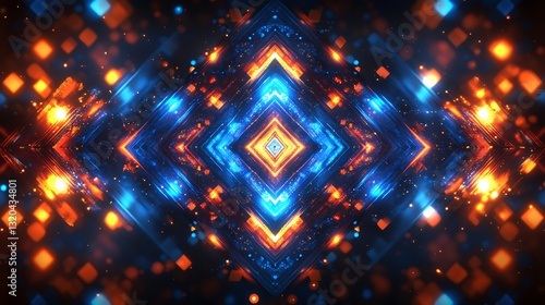 Abstract Neon Lights Background Dynamic Orange and Blue Glowing Geometric Pattern