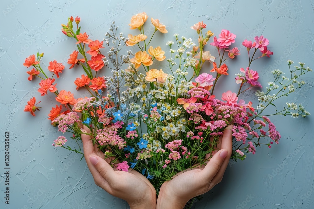 Fresh Colorful Wildflowers Held in Hands