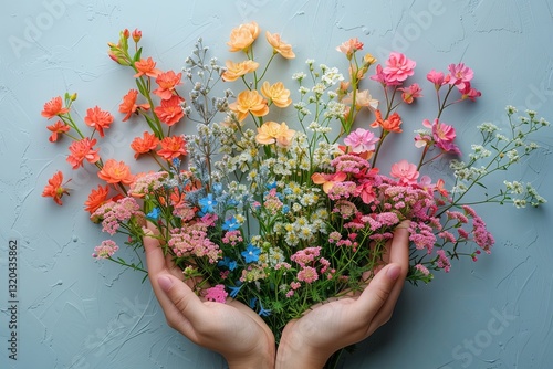 Obraz na płótnie Fresh Colorful Wildflowers Held in Hands w salonie