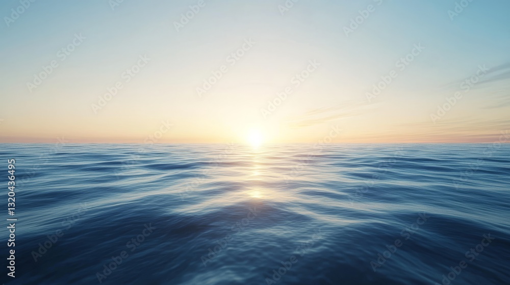 Obraz premium 44.A breathtaking, long-exposure shot of the calm blue sea blending seamlessly into the clear sky during sunset, with soft, blurred motion of the water creating a peaceful, almost dreamlike