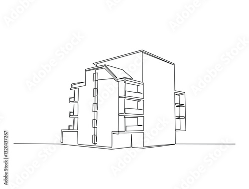Continuous line art drawing of modern building illustration. Building construction in one line drawing vector illustration. Editable stroke.