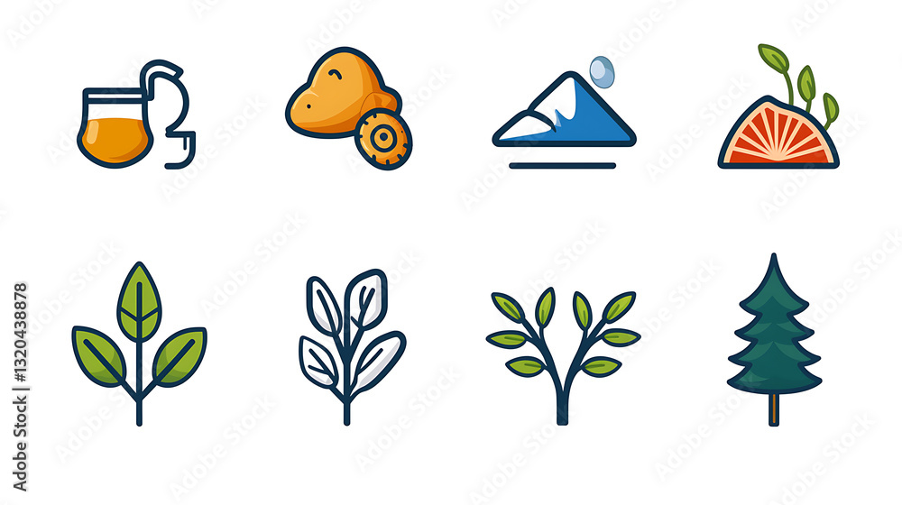 Naklejka premium Sustainable environment icons minimalist line design collection nature illustration graphic art showcase eco-friendly concept