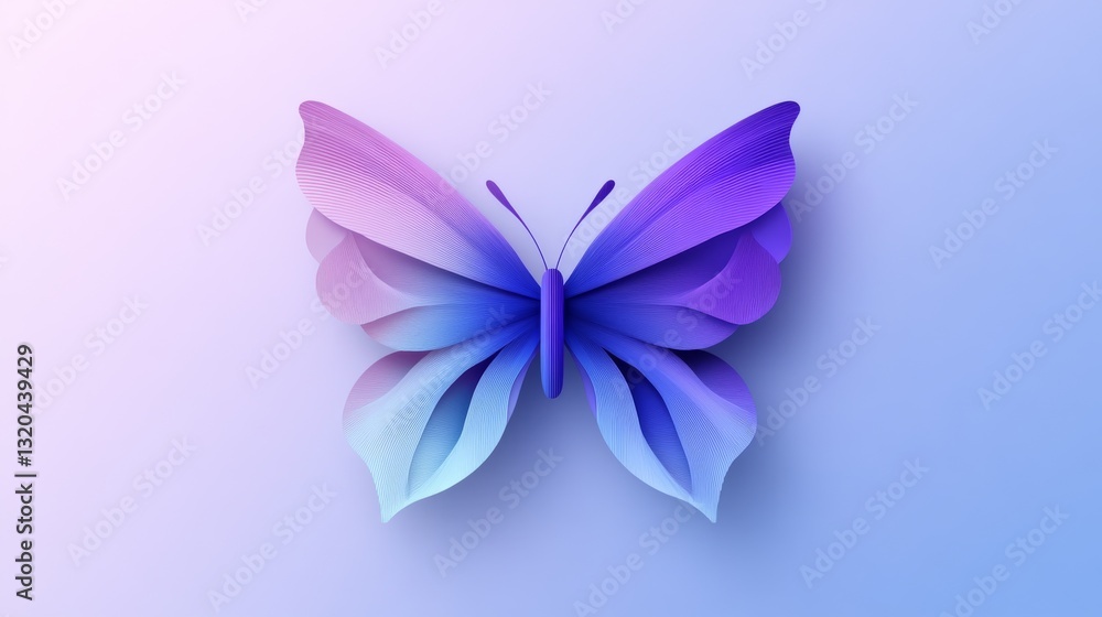 82.A modern, abstract butterfly logo formed by intersecting geometric shapes and gentle curves. The color scheme consists of soft gradients, moving from light blue to purple, creating a delicate, 82.A modern, abstract butterfly logo formed by intersecting geometric shapes and gentle curves. The color scheme consists of soft gradients, moving from light blue to purple, creating a delicate,