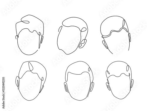 Continuous line art drawing of boy head. Set of boys head in one line drawing illustration. Editable stroke.
