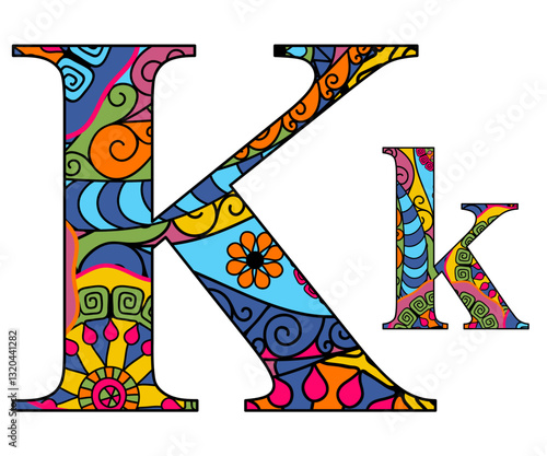 Vector image letter of the English alphabet with colorful vintage hand drawn pattern isolated on transparent background
