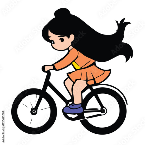 Cute Cartoon Girl Riding a Bicycle