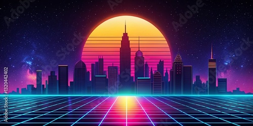 Wallpaper Mural 80s Retro Sci-Fi Cityscape: Minimalist Night Skyline Poster Torontodigital.ca