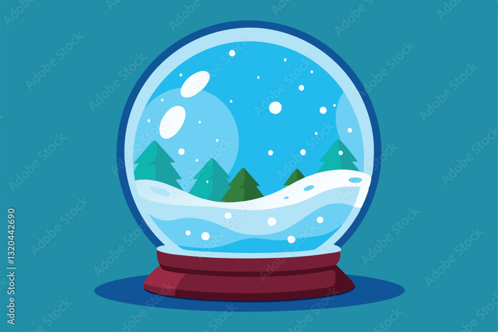 A charming snow globe captures a winter wonderland, showcasing trees and falling snowflakes inside, Snowball globe Customizable Disproportionate Illustration A charming snow globe captures a winter wonderland, showcasing trees and falling snowflakes inside, Snowball globe Customizable Disproportionate Illustration