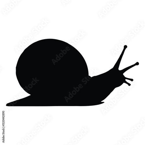 Snail with spiral shell Silhouette, Vector, Icon, Logo, White Background.