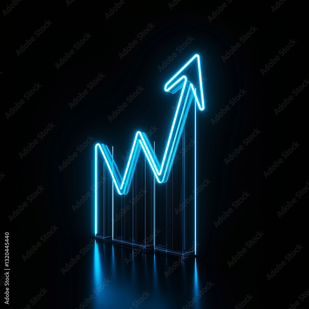 A neon sign with a blue arrow pointing upwards