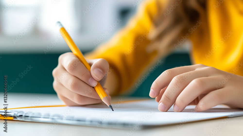 Focused Student Note-Taking During Dictation Session in Classroom Focused Student Note-Taking During Dictation Session in Classroom