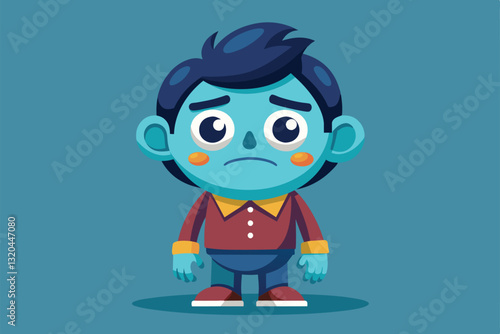A unique cartoon character with a worried expression, showcasing social anxiety against a minimal backdrop, Social anxiety Customizable Cartoon Illustration
