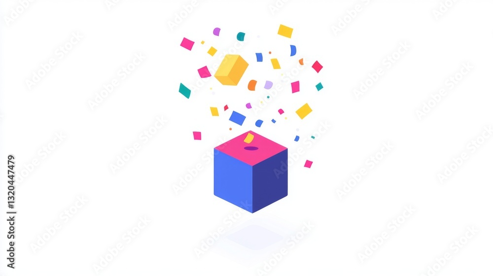 Obraz premium Colorful geometric cubes with floating confetti for celebration and design