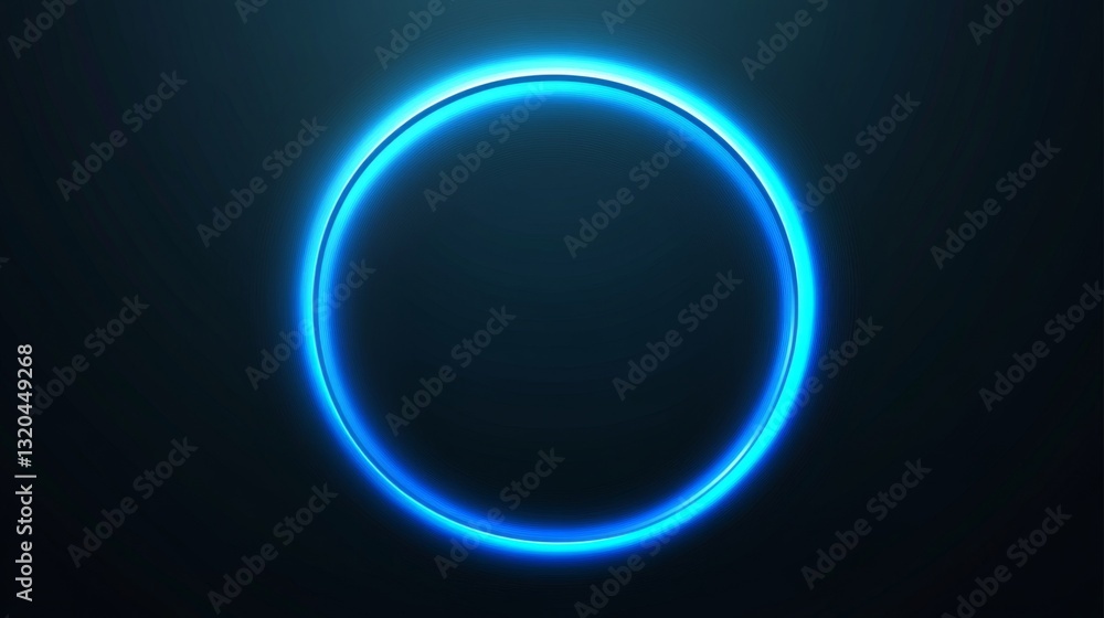 Fototapeta premium Bright neon blue circle on dark background for modern design concepts