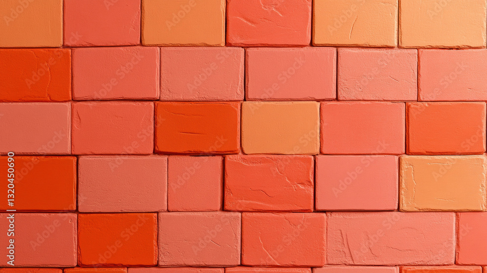 Obraz premium Realistic photo of a brick wall featuring vibrant red and orange colors creating a unique minimalist pattern