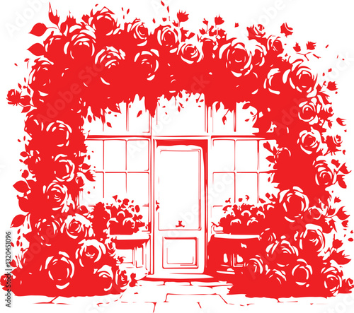 A **flower bough gate** is an elegant entrance adorned with arching branches of blossoms, intertwining vines, and lush greenery. The gate, whether wrought iron or rustic wood, is gracefully enveloped 