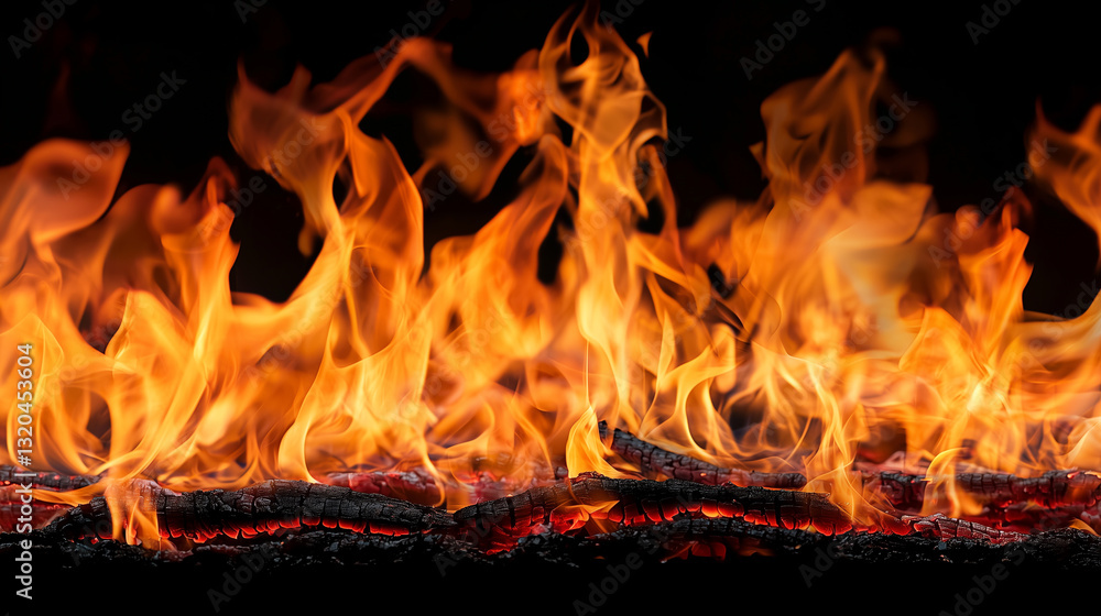 Close-Up of Burning Flames with Fiery Textures and Glowing Heat Effects