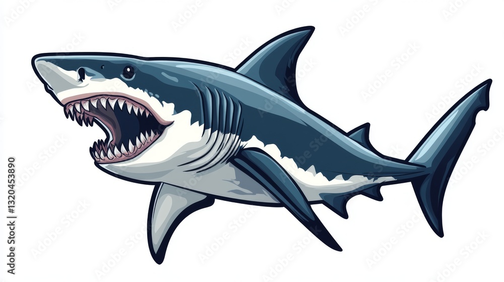 Obraz premium Ferocious shark cartoon with open mouth - aquatic cartoon character design for posters and prints