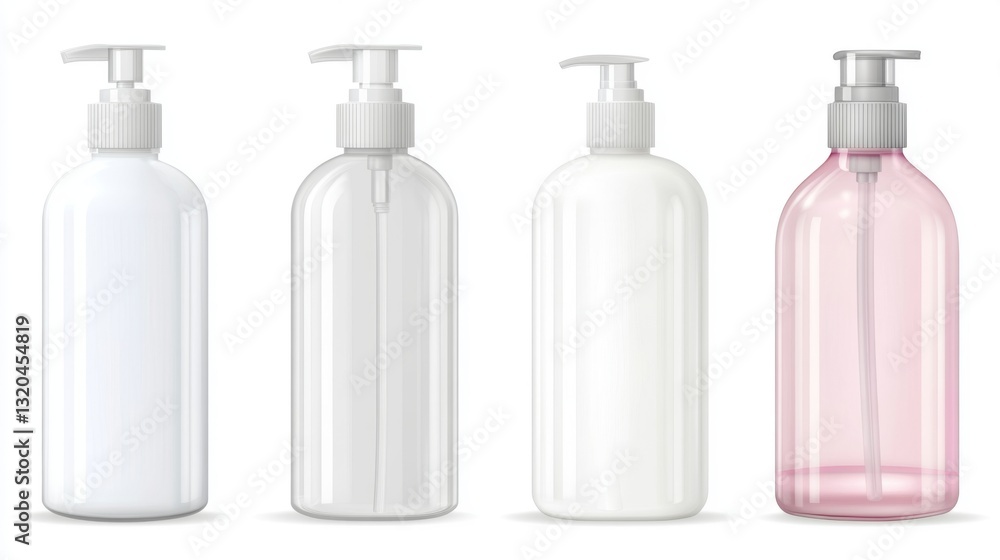 Assorted transparent pump bottles for liquid soap and lotion packaging design Assorted transparent pump bottles for liquid soap and lotion packaging design