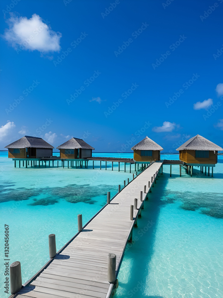 Ponton et bungalows dans le Lagon aux Maldives Ponton et bungalows dans le Lagon aux Maldives