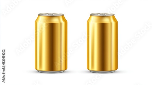 Golden beverage cans for branding and packaging design concepts