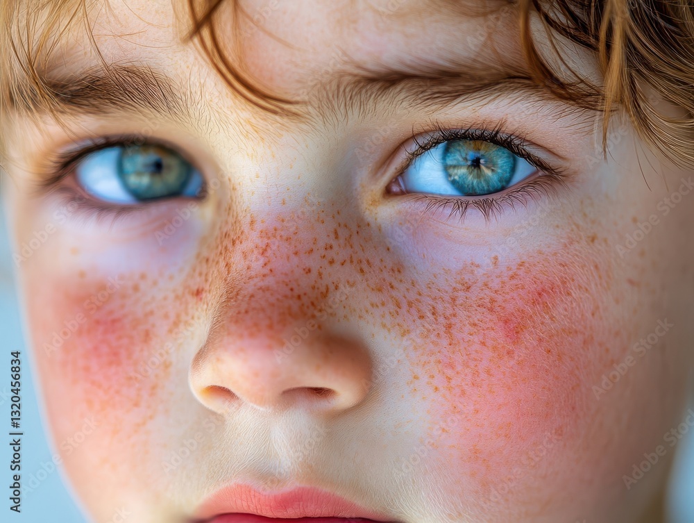A highly detailed close-up portrait of a young child with striking blue eyes, freckles, and sun-kissed skin, expressing curiosity and innocence.
A highly detailed close-up portrait of a young child with striking blue eyes, freckles, and sun-kissed skin, expressing curiosity and innocence.