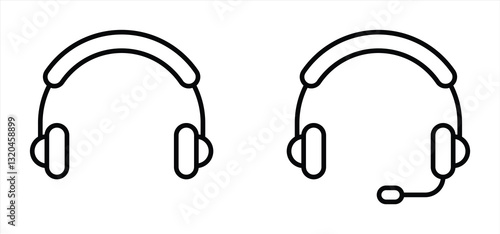 Headset and Headphones Icon, Communication, Support, Music Vector Illustration