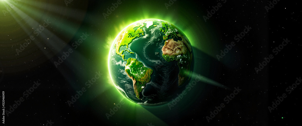 Obraz premium Vibrant green planet with glowing aura in space, environmental symbolism