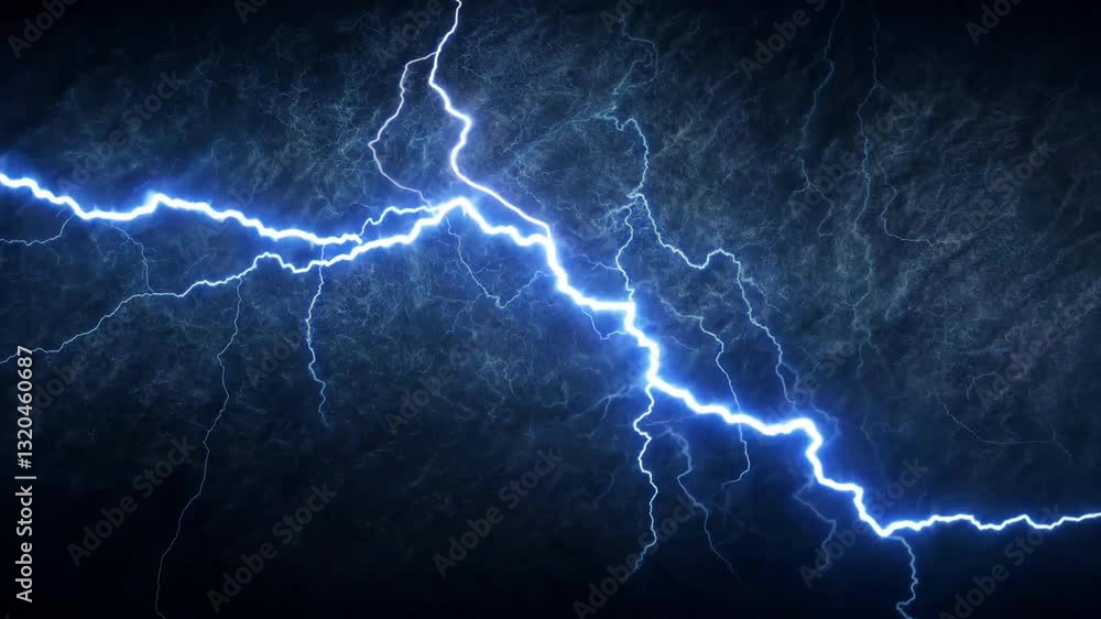 Seamless looping video of a dramatic lightning storm with intense blue electric bolts