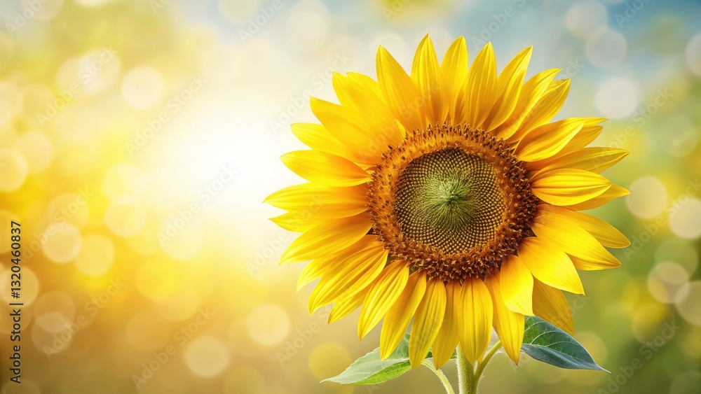 Obraz premium Stunning Single Sunflower Bokeh, Bright Yellow Petals, Isolated White Background, Macro Photography, Flower Image