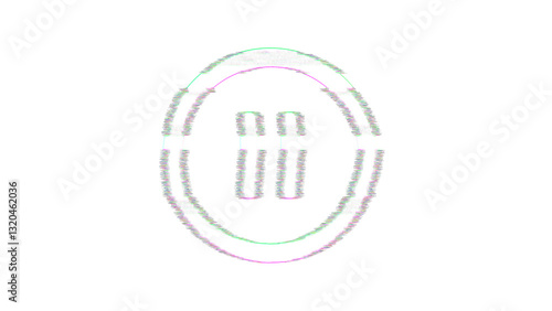 Icon pause circle is distorted. Glitch. Noise, chromatic aberration, geometric distortion