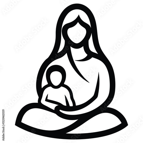 Mother holding baby minimalist line art vector illustration on white background