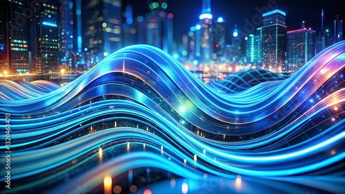 Abstract Blue Wave Technology Background: Digital Corporate Concept Stock Photo