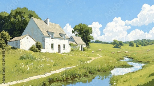 Wallpaper Mural Idyllic countryside cottage and sheep pasture. Torontodigital.ca