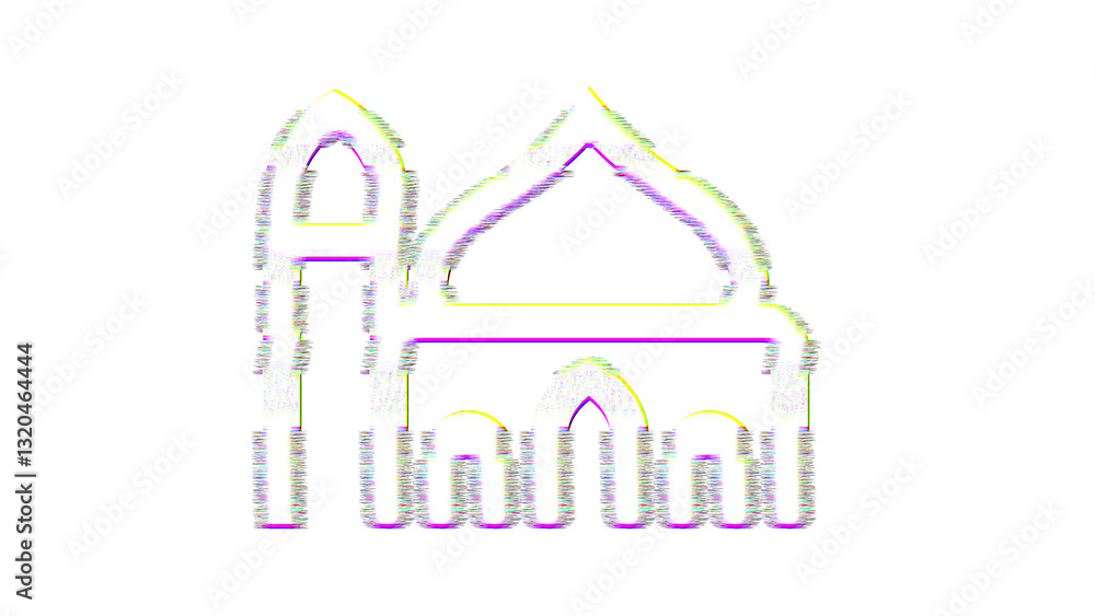 Icon mosque is distorted. Glitch. Noise, chromatic aberration, geometric distortion Icon mosque is distorted. Glitch. Noise, chromatic aberration, geometric distortion