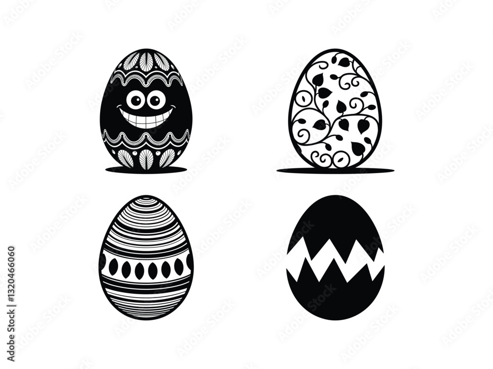 Fototapeta premium Easter Egg Silhouette Collection – Black and White Decorative Eggs for Festive Projects