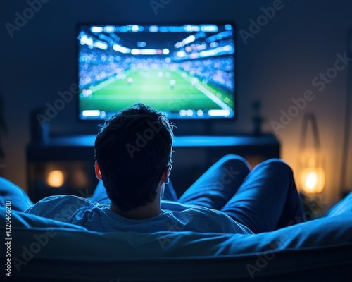 Watching football game on tv at night