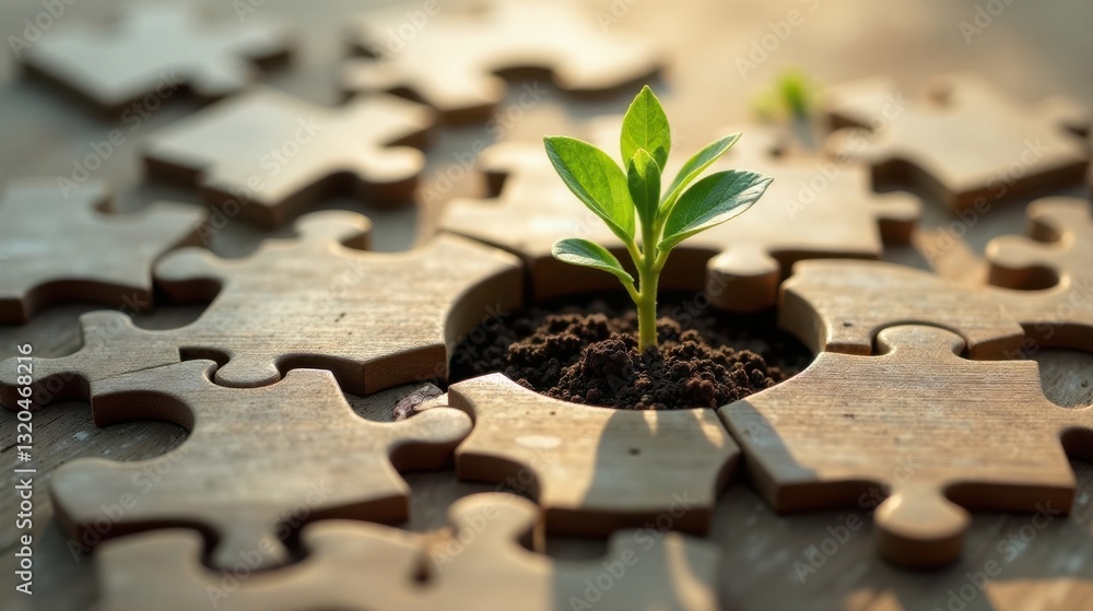 A Seedling Emerging from a Jigsaw Puzzle A Symbol of Growth, Development, and Completing the Whole